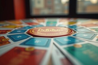 Jeu de cartes Dobble avec symboles colorés sur une table familiale