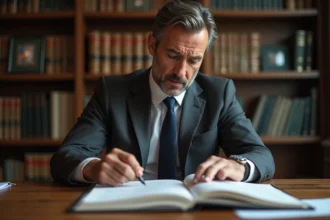 Avocat en droit de la famille analysant un dossier de refus de visite médiatisée dans son bureau