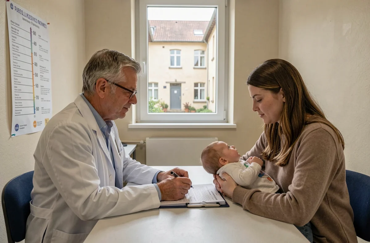 Consultation pédiatrique au centre hospitalier de Bagnols-sur-Cèze avec pédiatre et parent