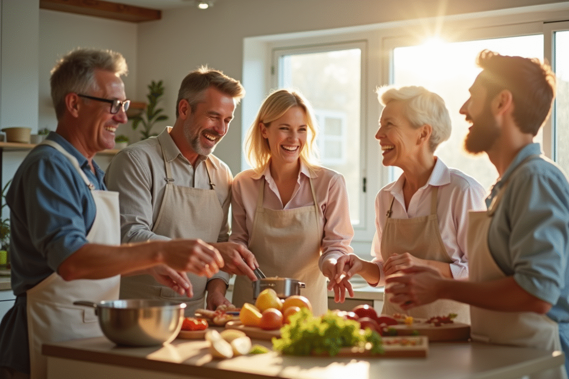Famille multigenerational cuisine en famille dans une cuisine lumineuse