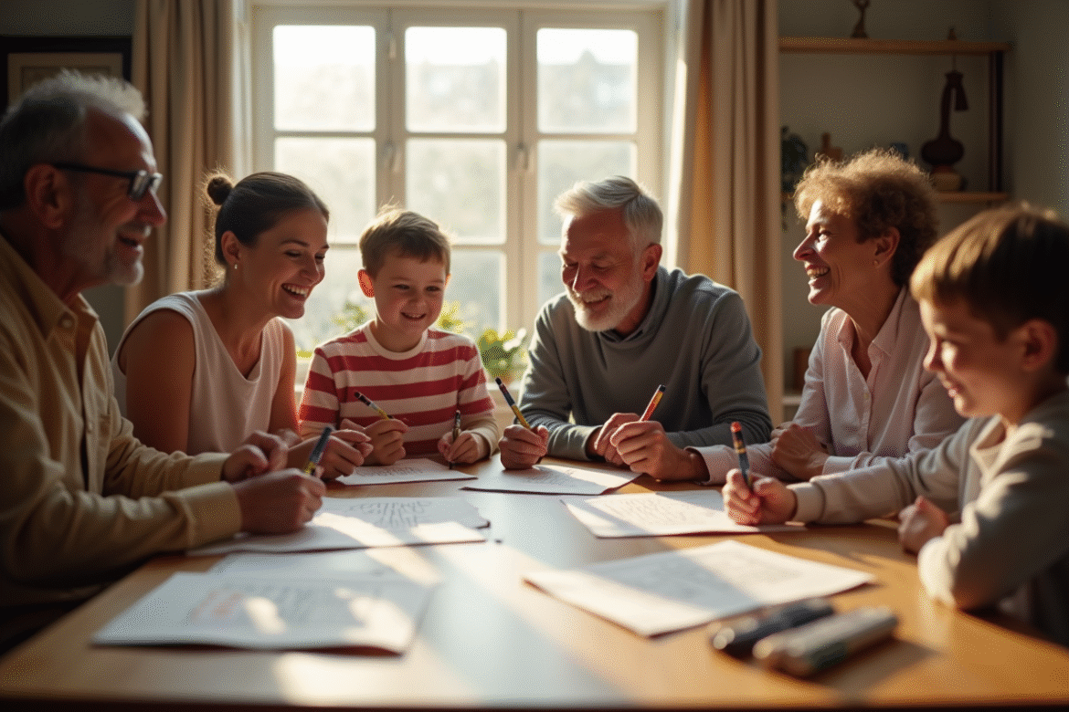 Famille multigenerational jouant à un jeu de société en famille
