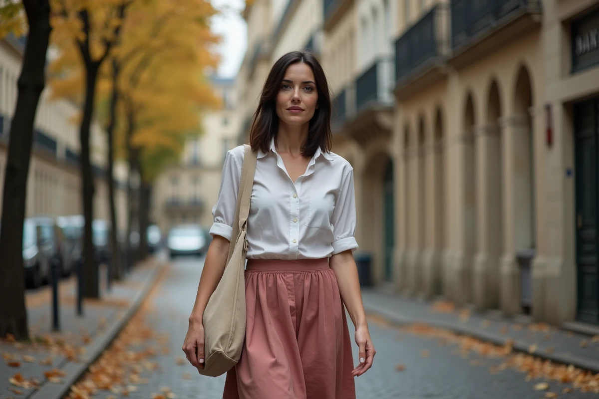 Femme marchant seule dans une rue parisienne en automne, évoquant liberté personnelle et vie privée assumée