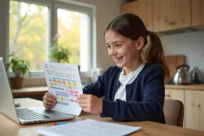 Jeune fille souriante avec calendrier vacances scolaire