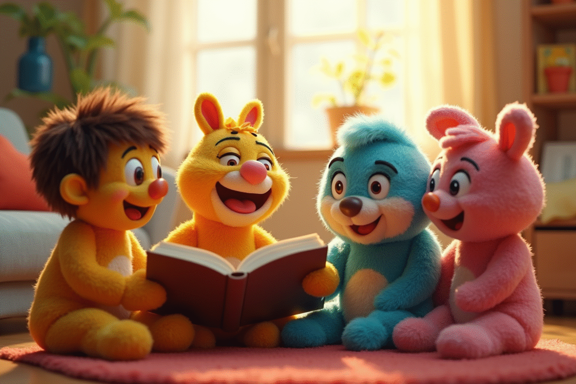 Groupe de jouets colorés dans un salon convivial