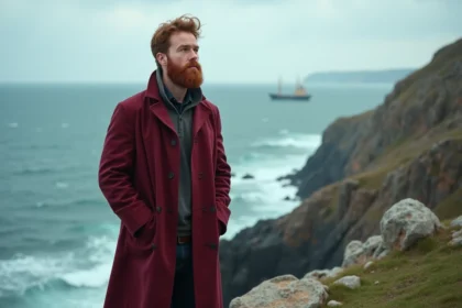 Homme pensif sur une falaise face à la mer