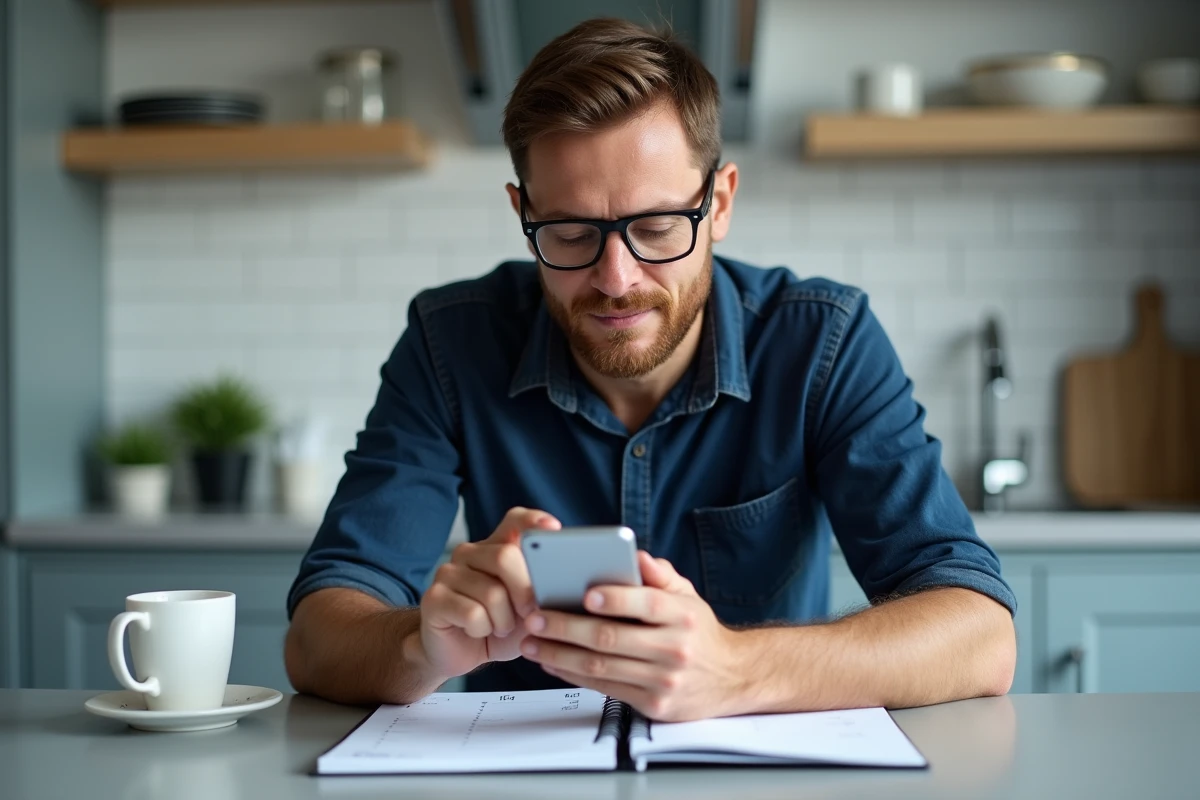 Homme consultant une application de calendrier 2026 sur smartphone pour identifier les semaines paires et impaires