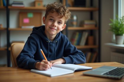 Adolescent concentré à écrire dans son carnet dans sa chambre