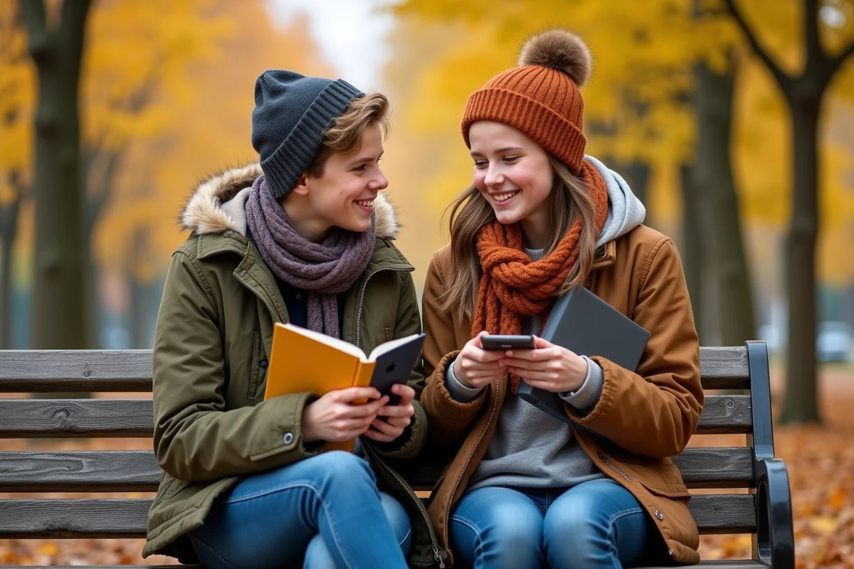 Adolescents français en automne dans un parc
