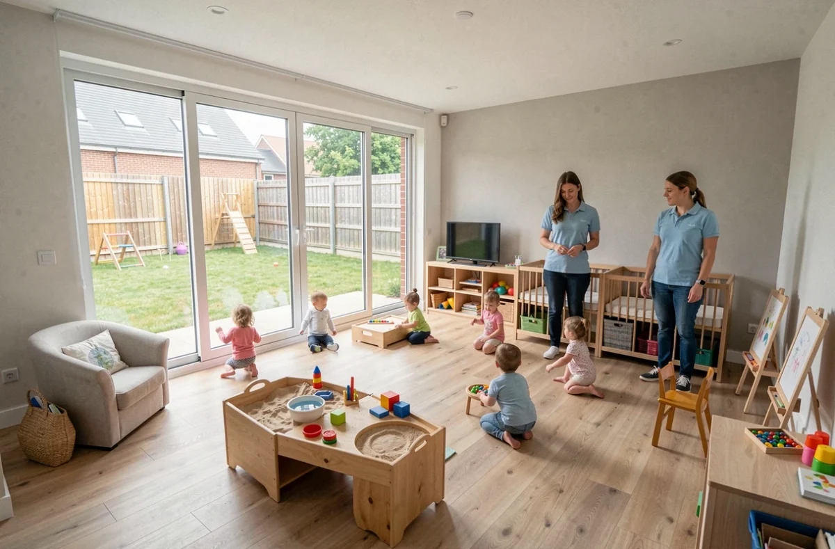 Salle polyvalente de la Maison des Enfants, structure multi-accueil à Saint-Jean-de-Braye, avec espaces jeux distincts