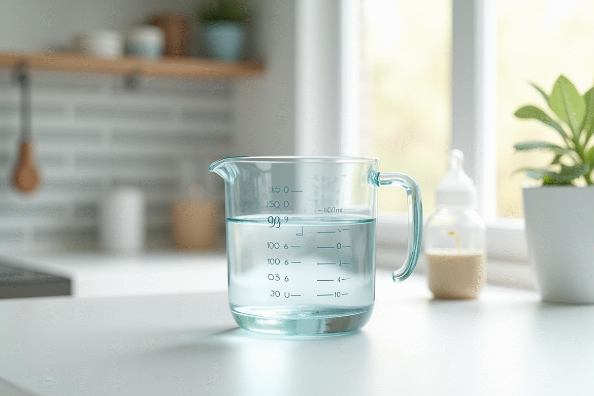 Verre mesureur d'eau avec biberon et poudre